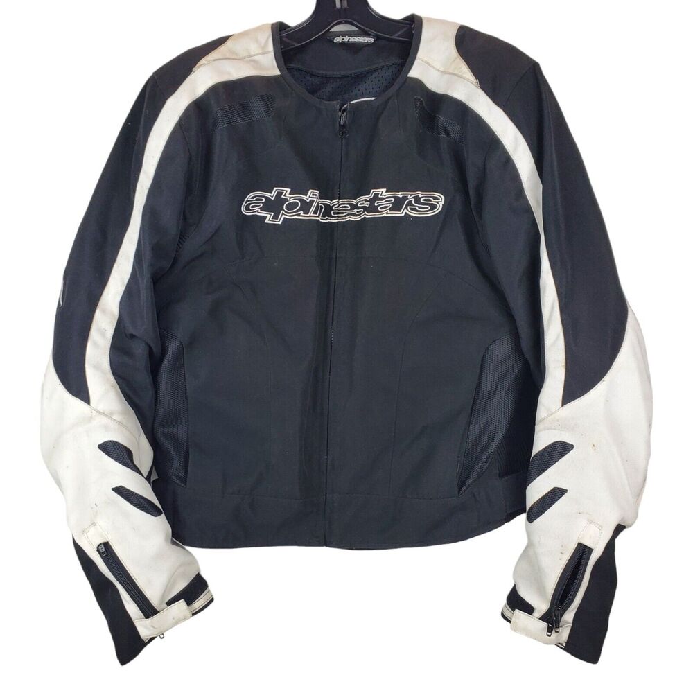 ALPINESTARS Jacket Adult XL White Black Spell Out Motorcycle Full Zip w/ Armour